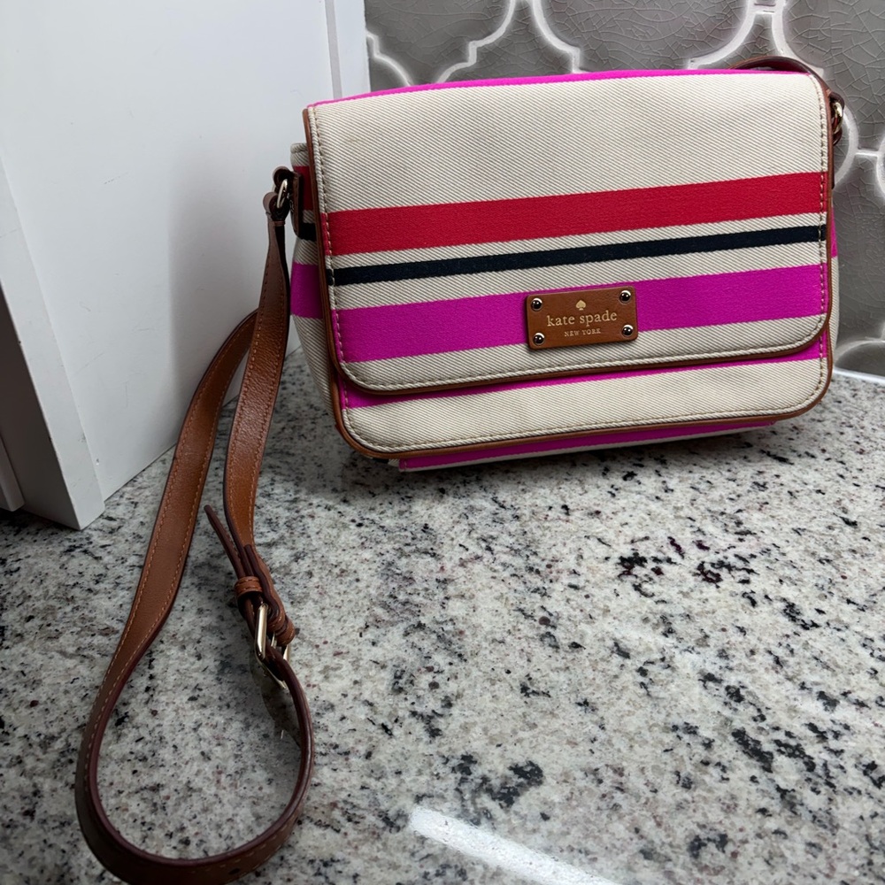 Kate Spade Pink & Red Stripe Crossbody Bag